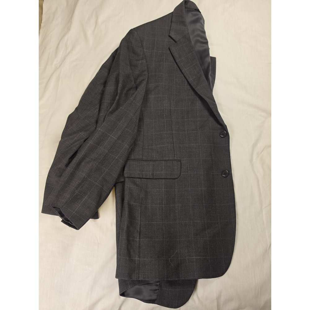Jos A Bank Blazer Mens 44L Gray Wool Check Sport Coat Suit Jacket Classic Fit